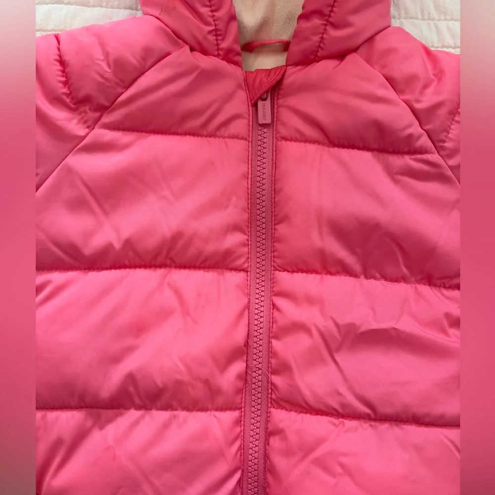 Old Navy Water Resistant Quilted Graphic Hooded Puffer Coat Pink Sz 6-12 months